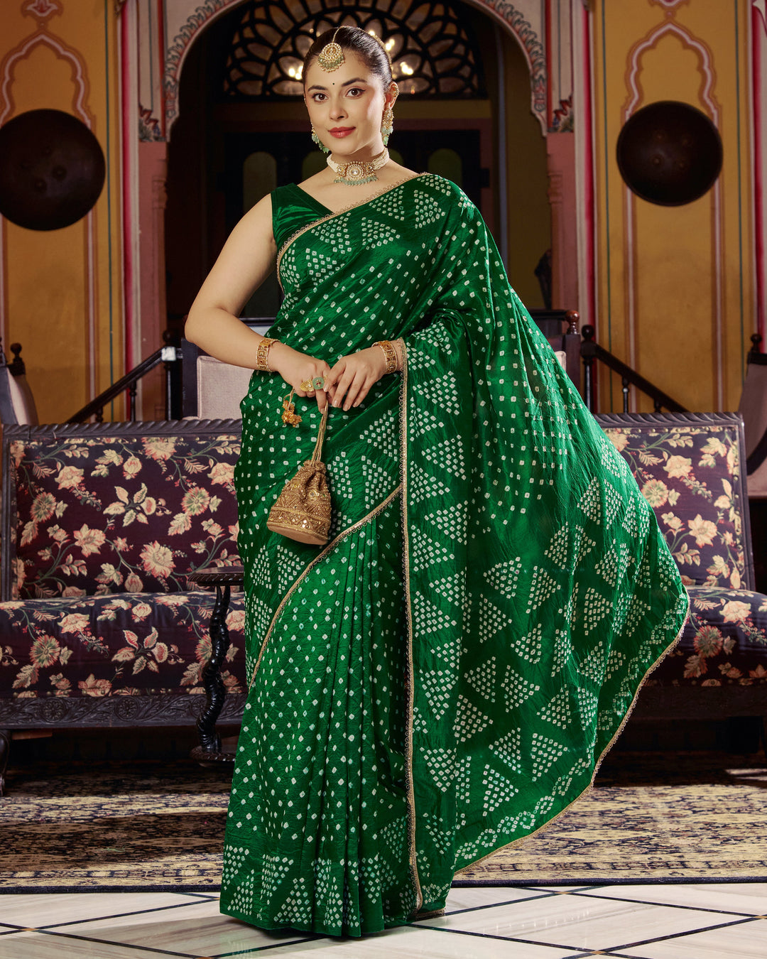 Tesu Green Bandhej Silk Saree