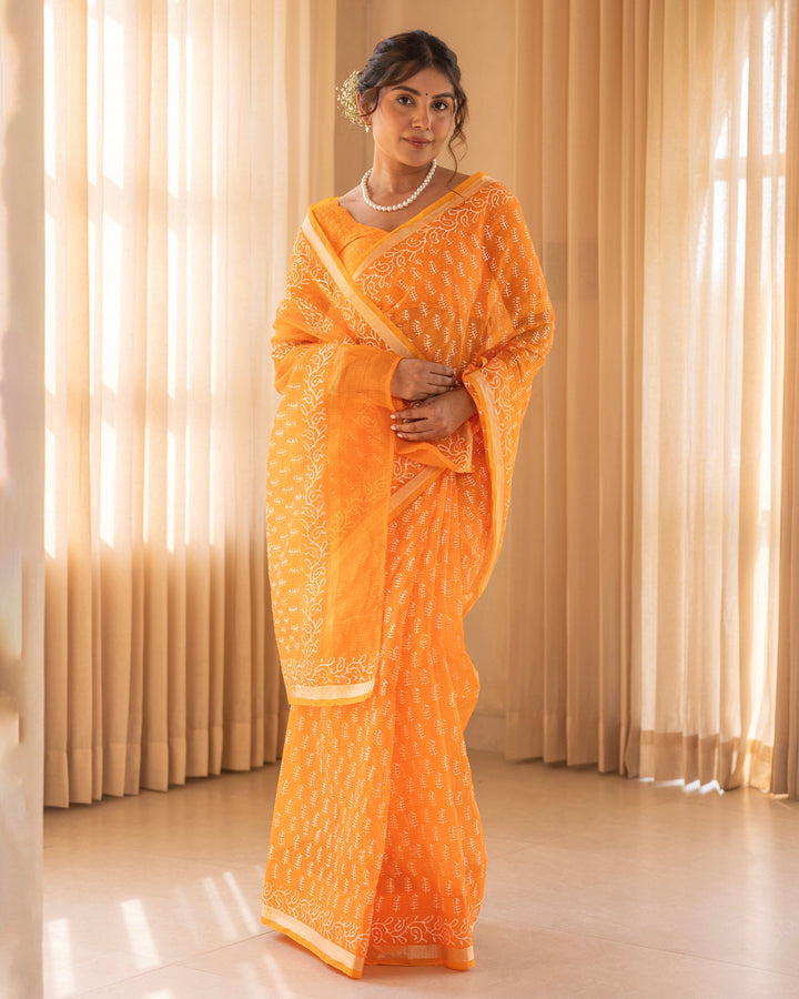 Kuru Mustard Doria Printed Saree