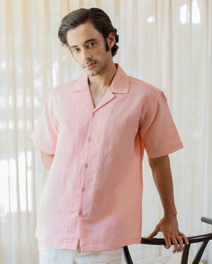 Zevic Almond Peach Cotton Flex Solid Shirt