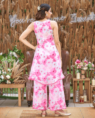 Blossam Pink Printed Silk Coord Set