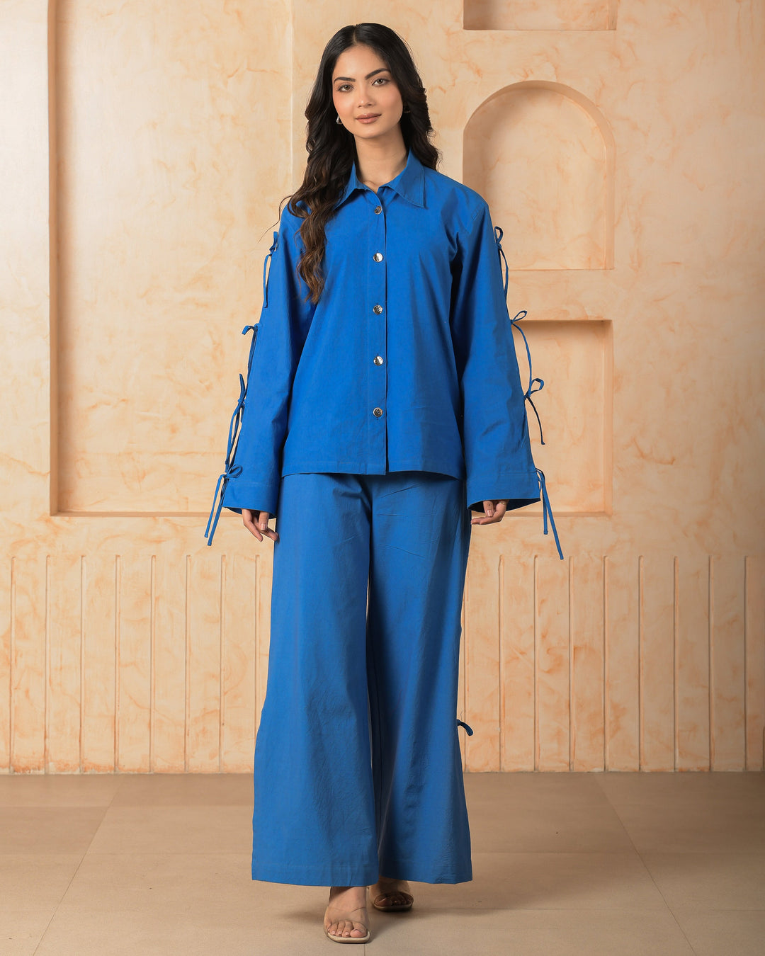 Garnet Blue Solid Cotton Coord Set