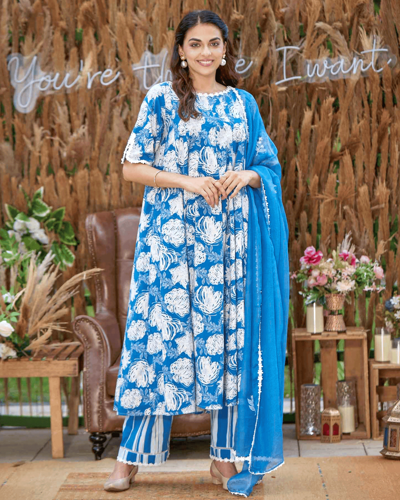 Anvika Blue Printed Cotton Suit Set