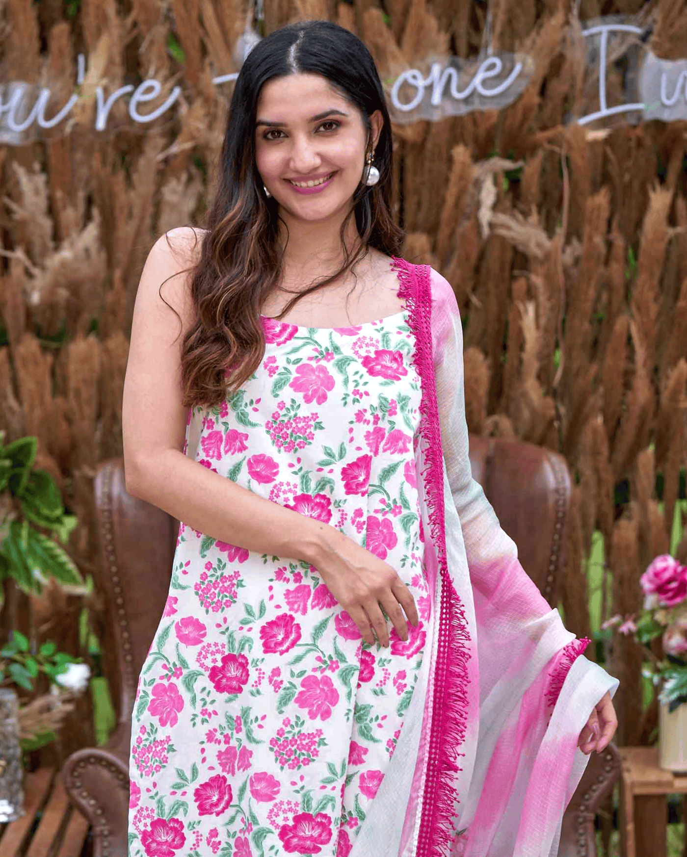 Carnation Pink Printed Cotton Suit Set