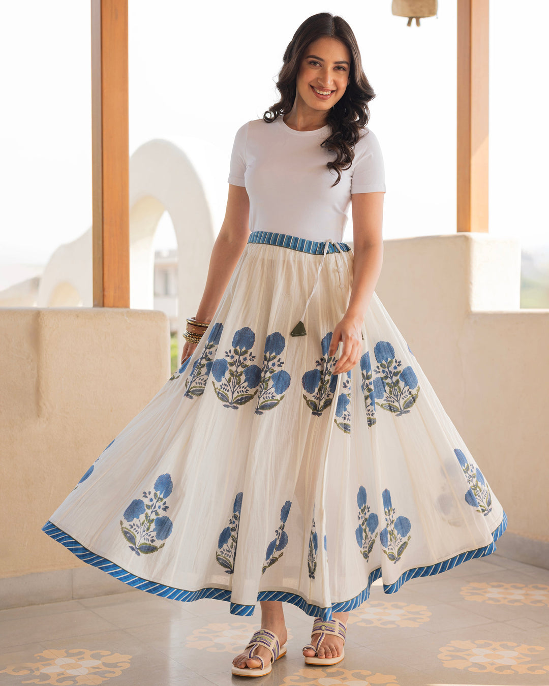 Ruhira Off White Printed Cotton Skirt