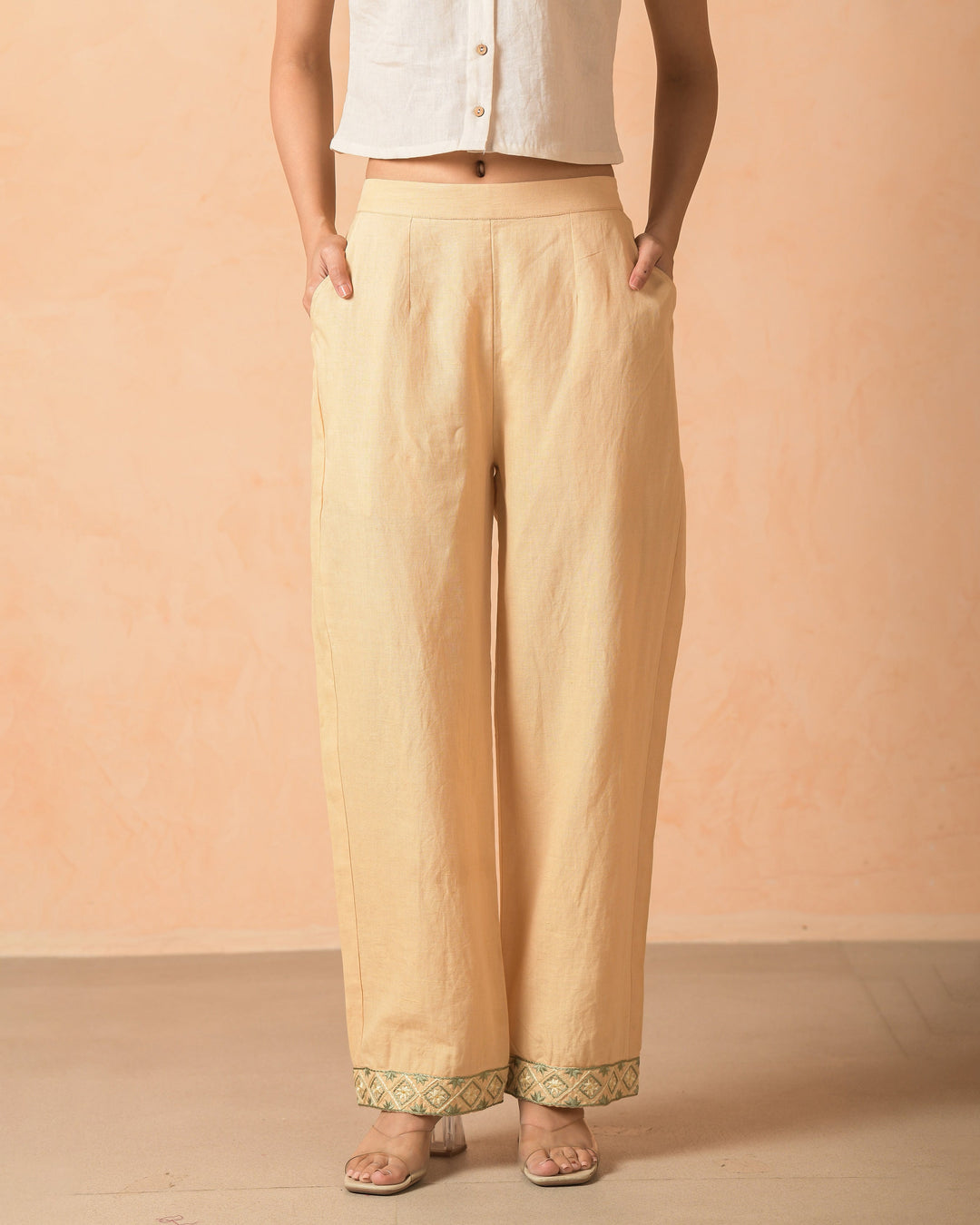 Alara Yellow Beige Flex Embroidered Straight Pants
