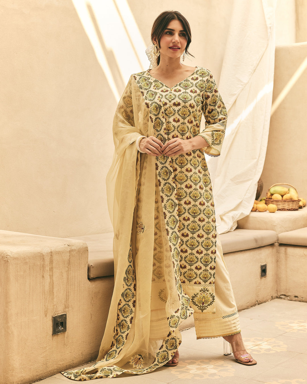 Ivara Yellow Cotton Printed Suit Set