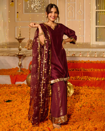 Smita Plum Solid Chanderi Suit Set