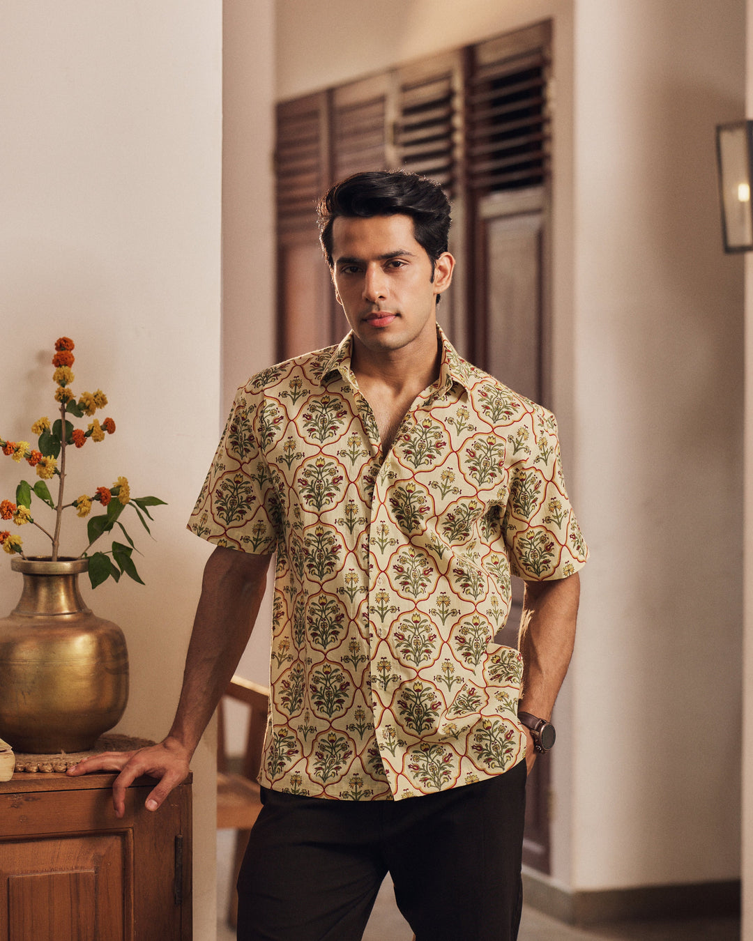 Ruhan Yellow Printed Cotton Shirt