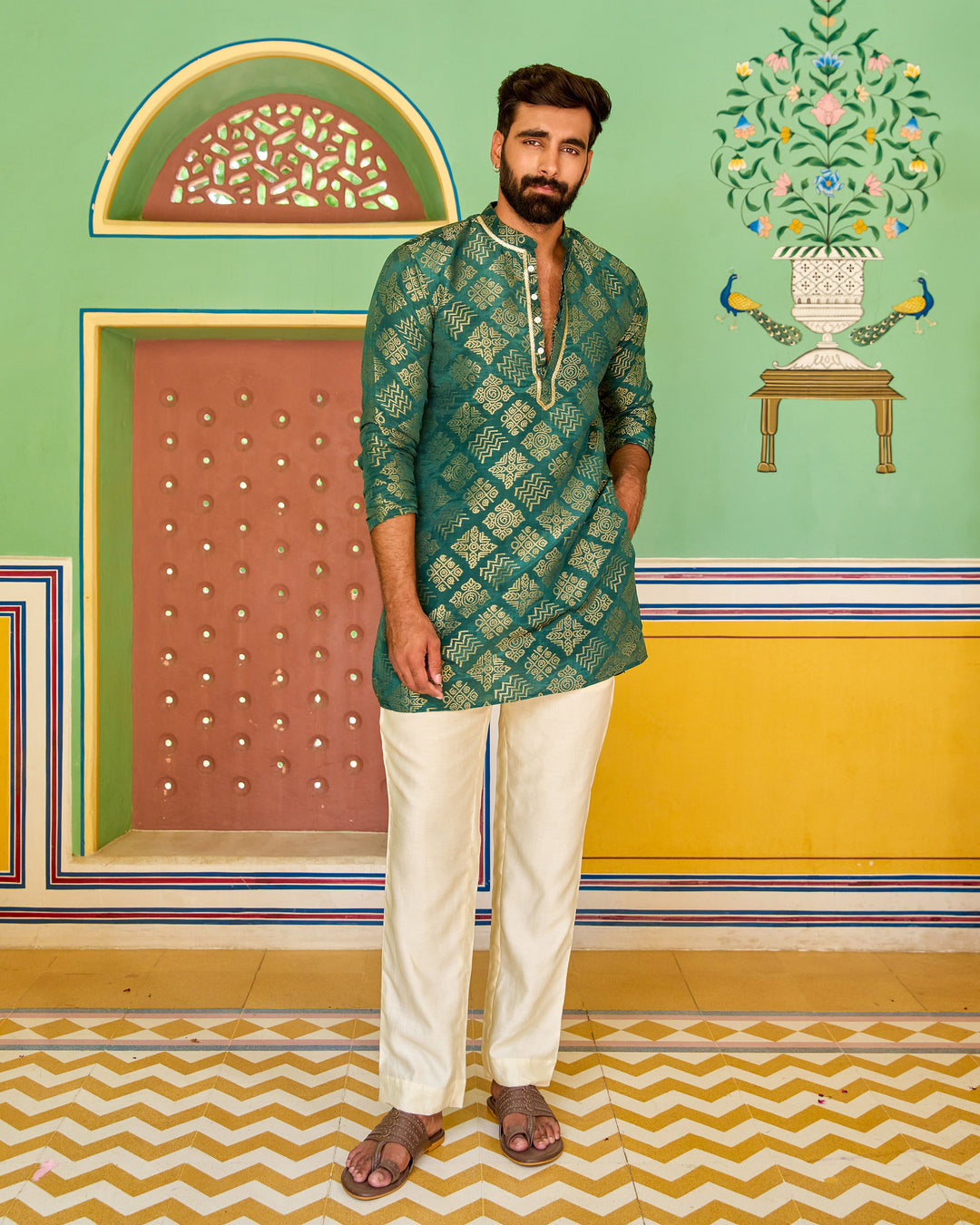 Shiv Green Jacquard Kurta