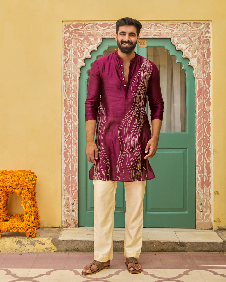 Sivet Plum Chanderi Embroidered Kurta