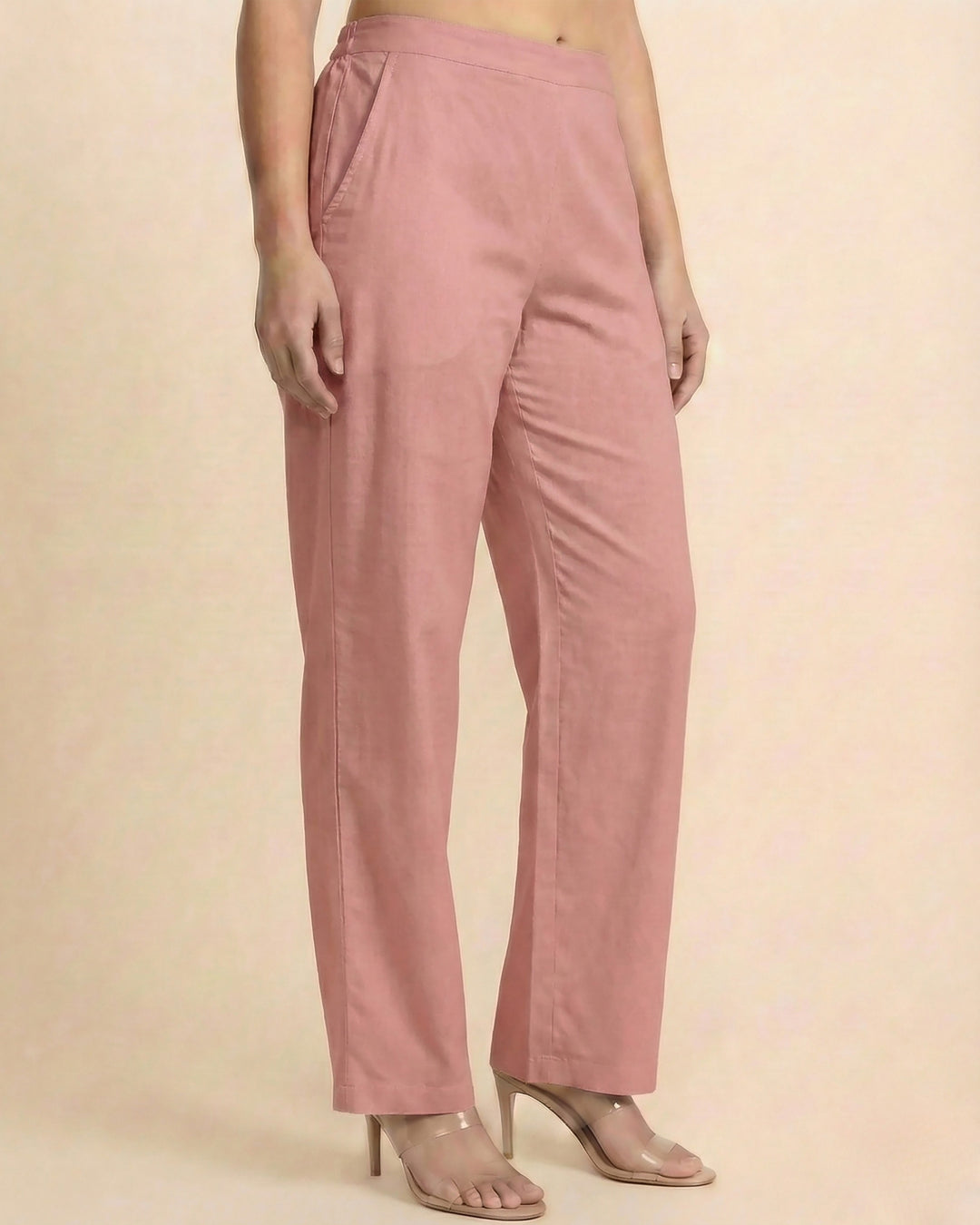Leher Light Pink Cotton Straight Pants