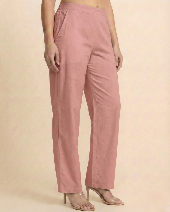 Leher Light Pink Cotton Straight Pants