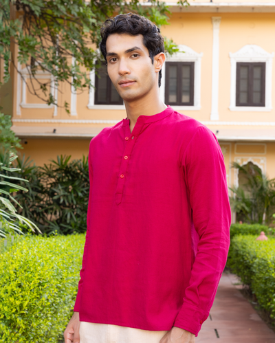 Hriday Pink Solid Cotton Kurta