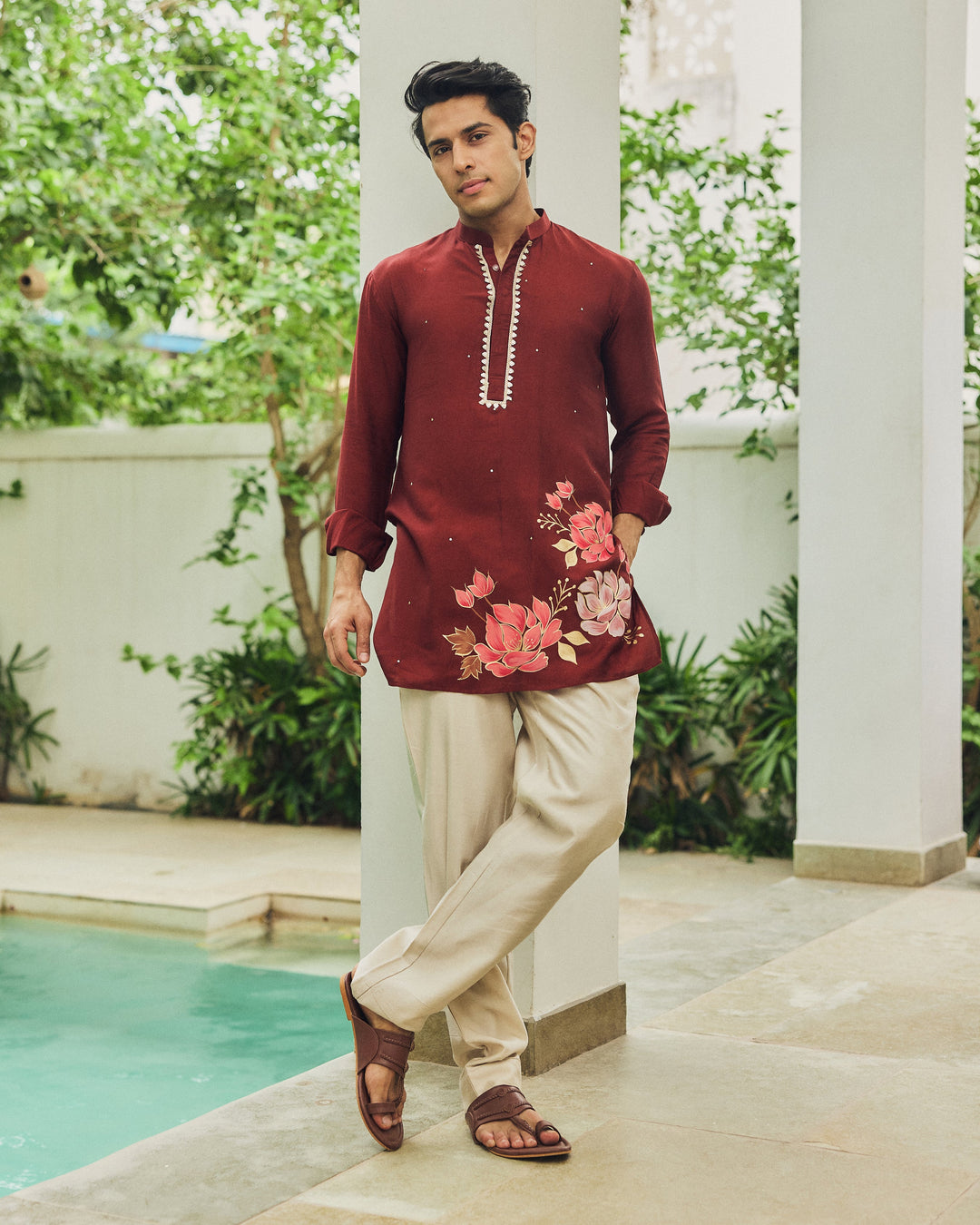 Ehran Brown Handpainted Silk Kurta