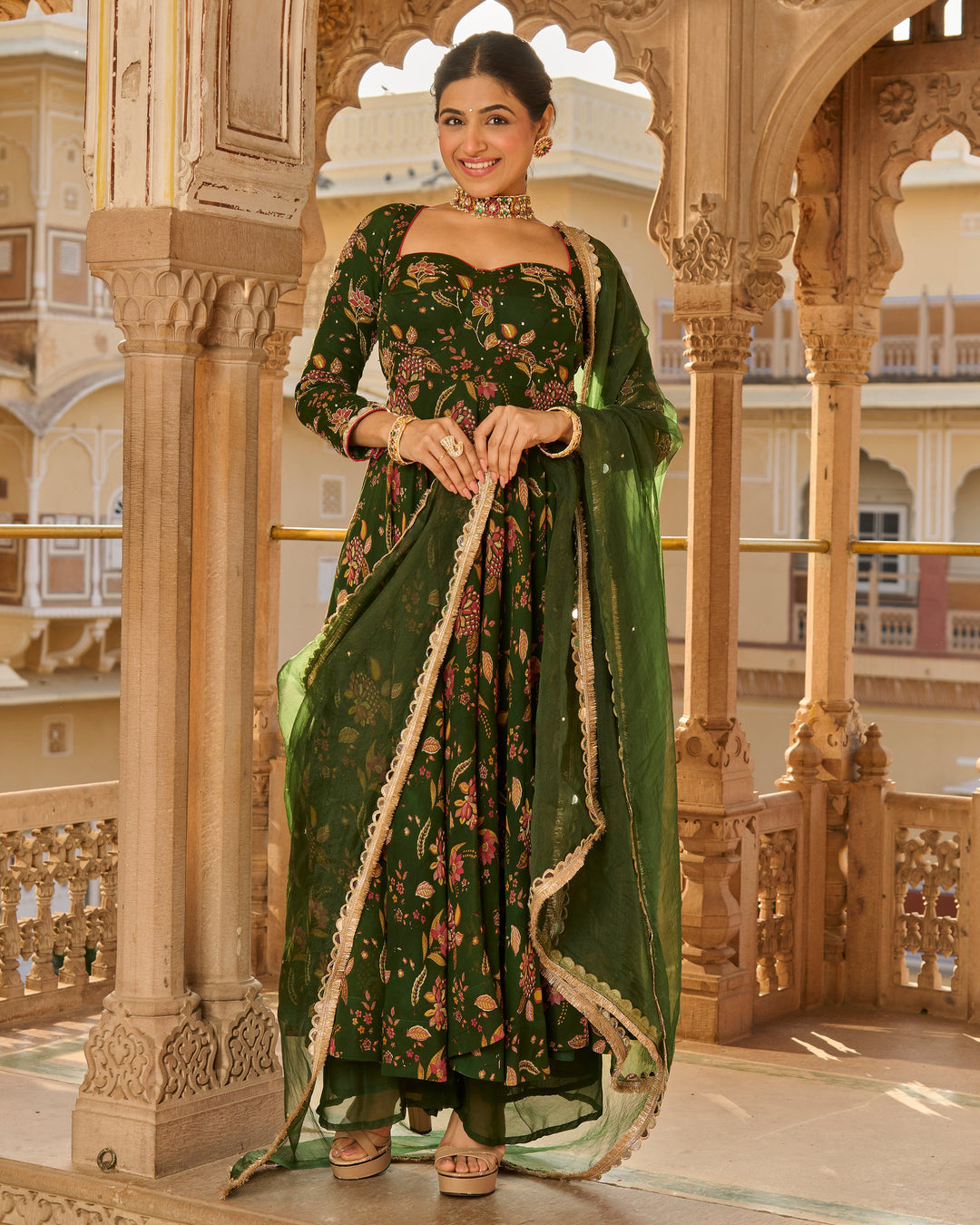 Lala Green Printed Georgette Suit Set
