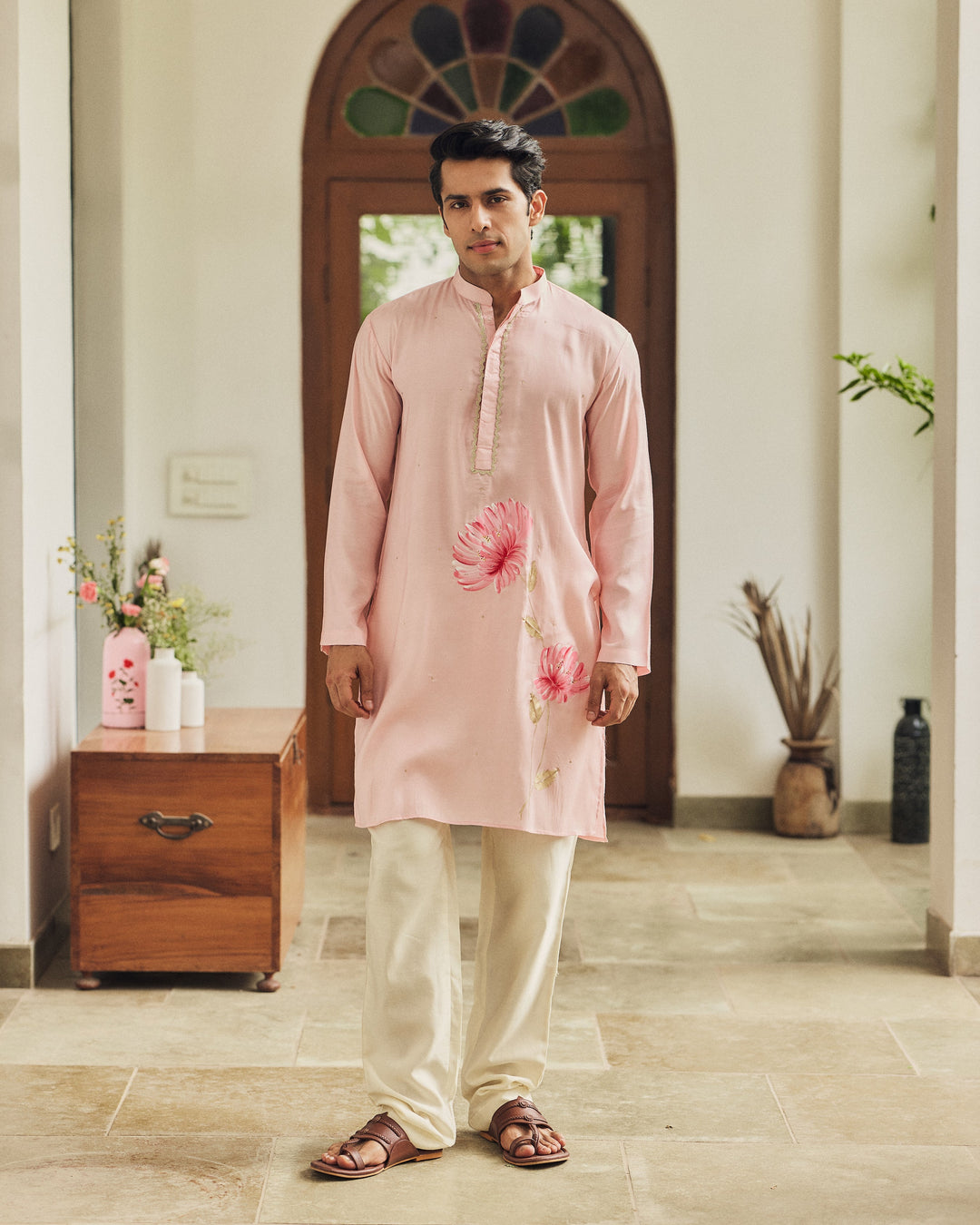 Zorav Pink Handpainted Muslin Kurta
