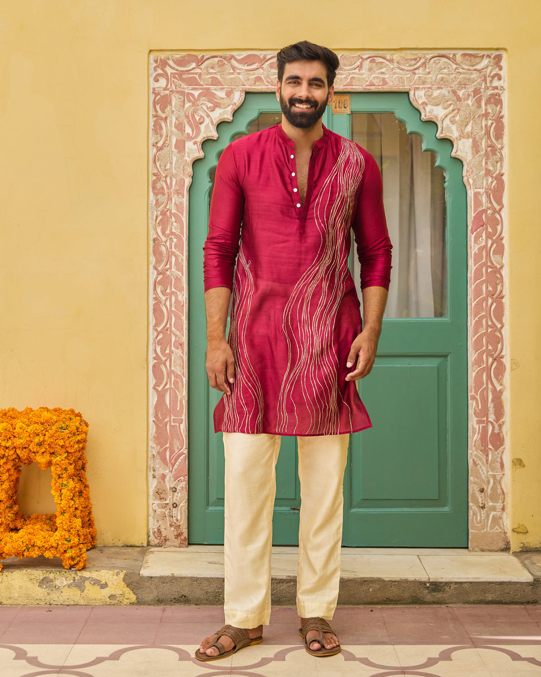 Sivet Plum Chanderi Embroidered Kurta