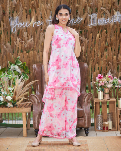 Blossam Pink Printed Silk Coord Set 