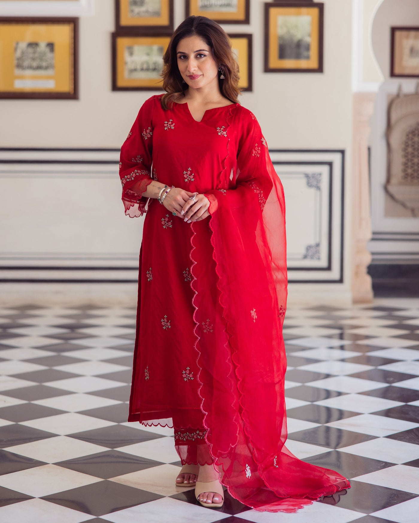 Radhika Red Embroidered Chanderi Suit Set