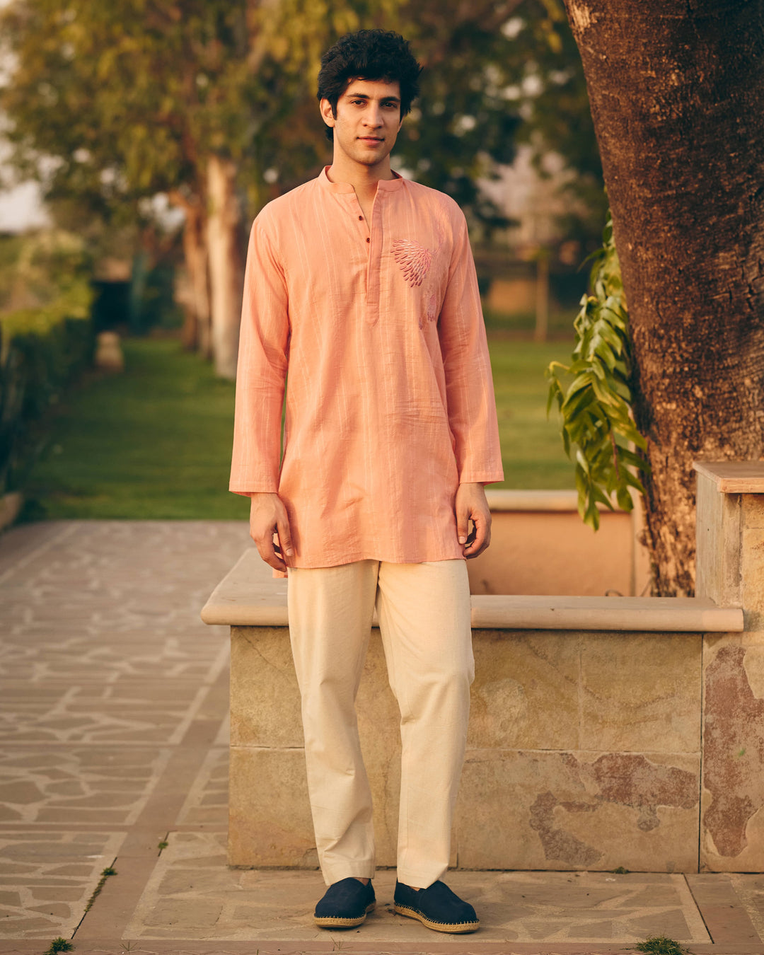 Cavo Peach Cotton Dobby Embroidered Shirt