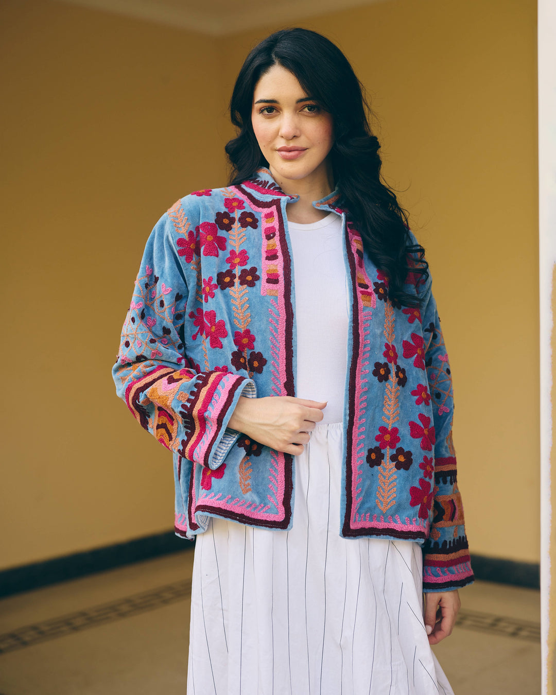 Cobalta Blue Velvet Suzani Jacket