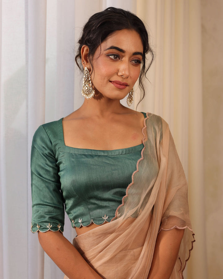 Meghna Green Silk Embroidered Blouse