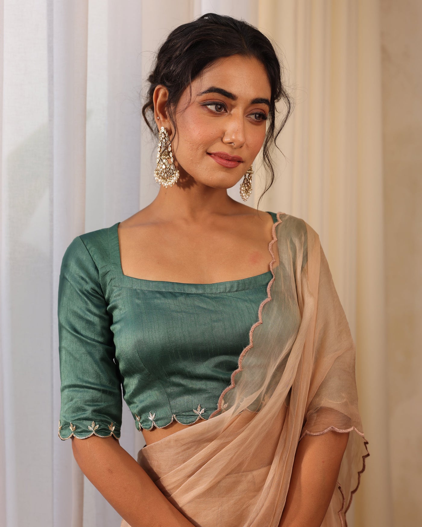 Meghna Green Silk Embroidered Blouse