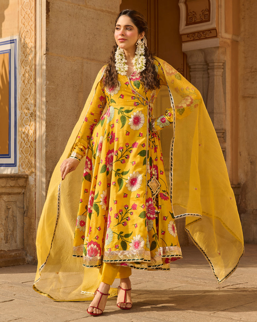 Iltija Yellow Printed Chanderi Suit Set