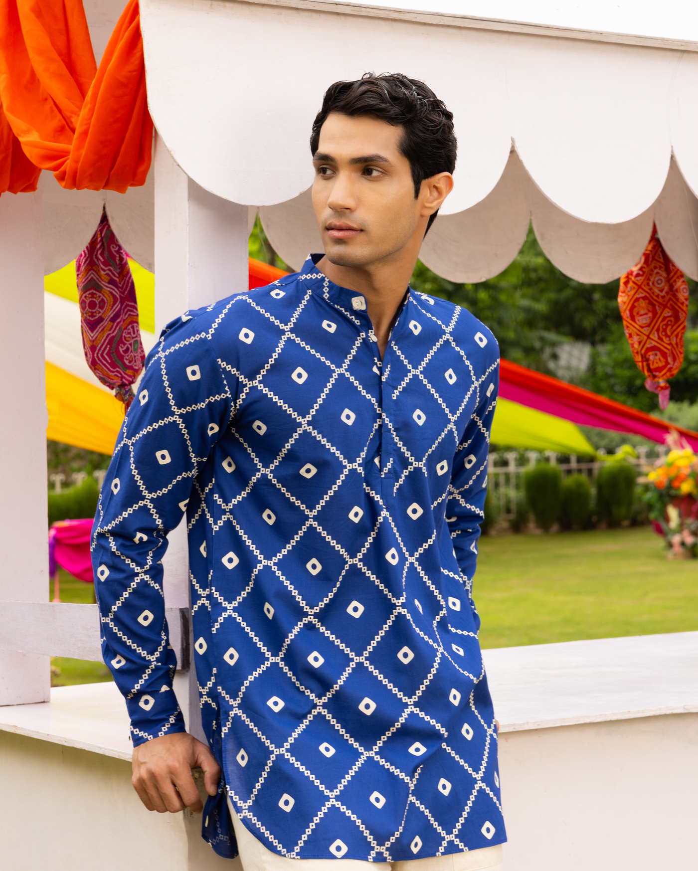 Vedvik Blue Bandhani Cotton Kurta