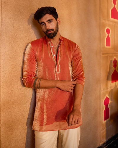Veerang Orange Tissue Kurta