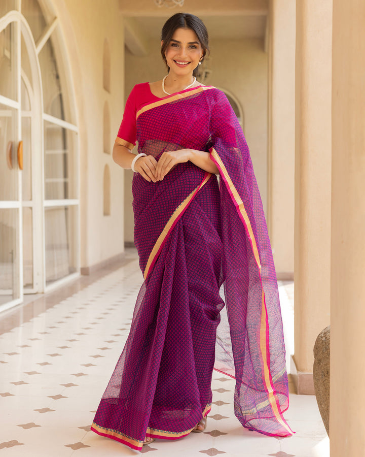 Bloom Purple Doria Bandhej Saree