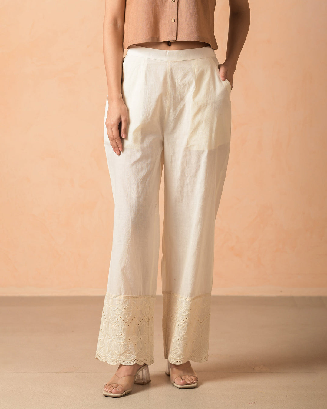 Kairo Cream Cotton Solid Straight Pants