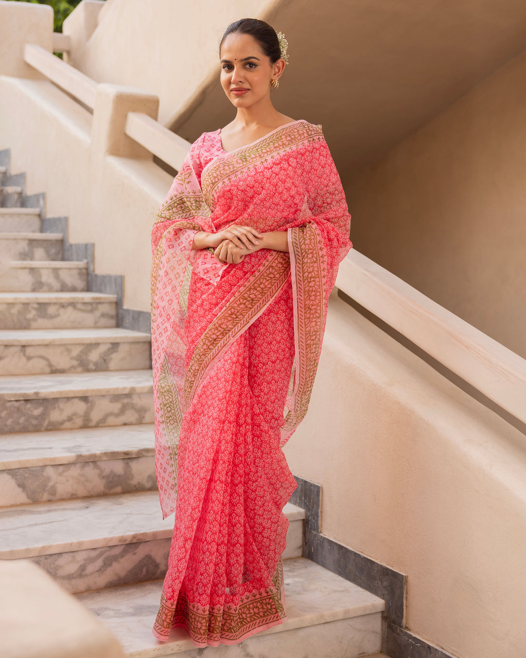 Jaal Pink Doria Printed Saree