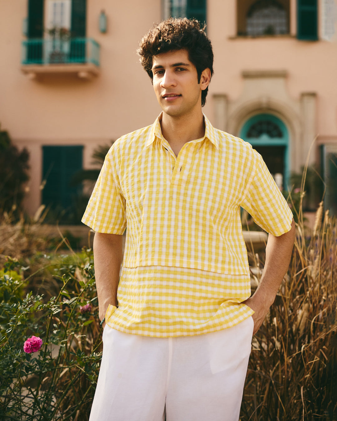 Zev Yellow Cotton Checks Printed Shirt
