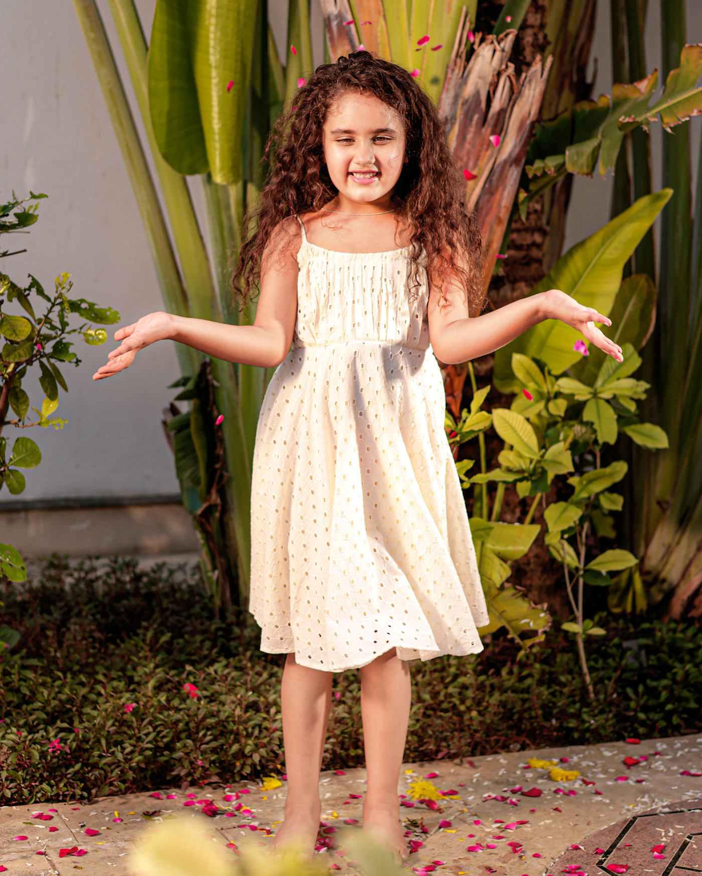 Dewdrop White Cotton Schiffli Dress