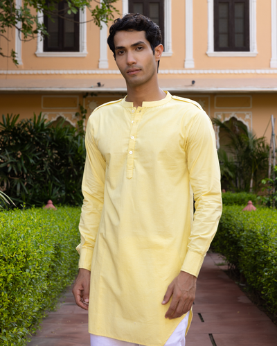 Vivaan Yellow Solid Cotton Kurta