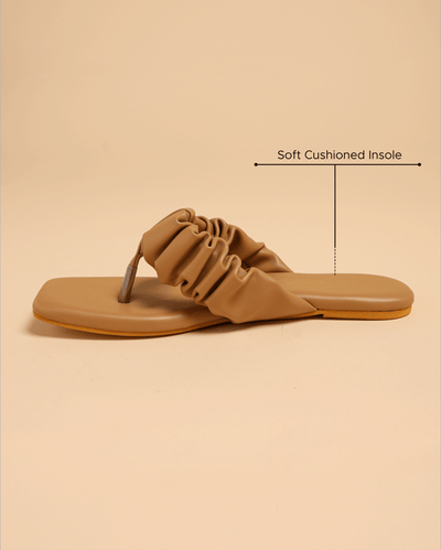 Almond Buff Gathered Flats
