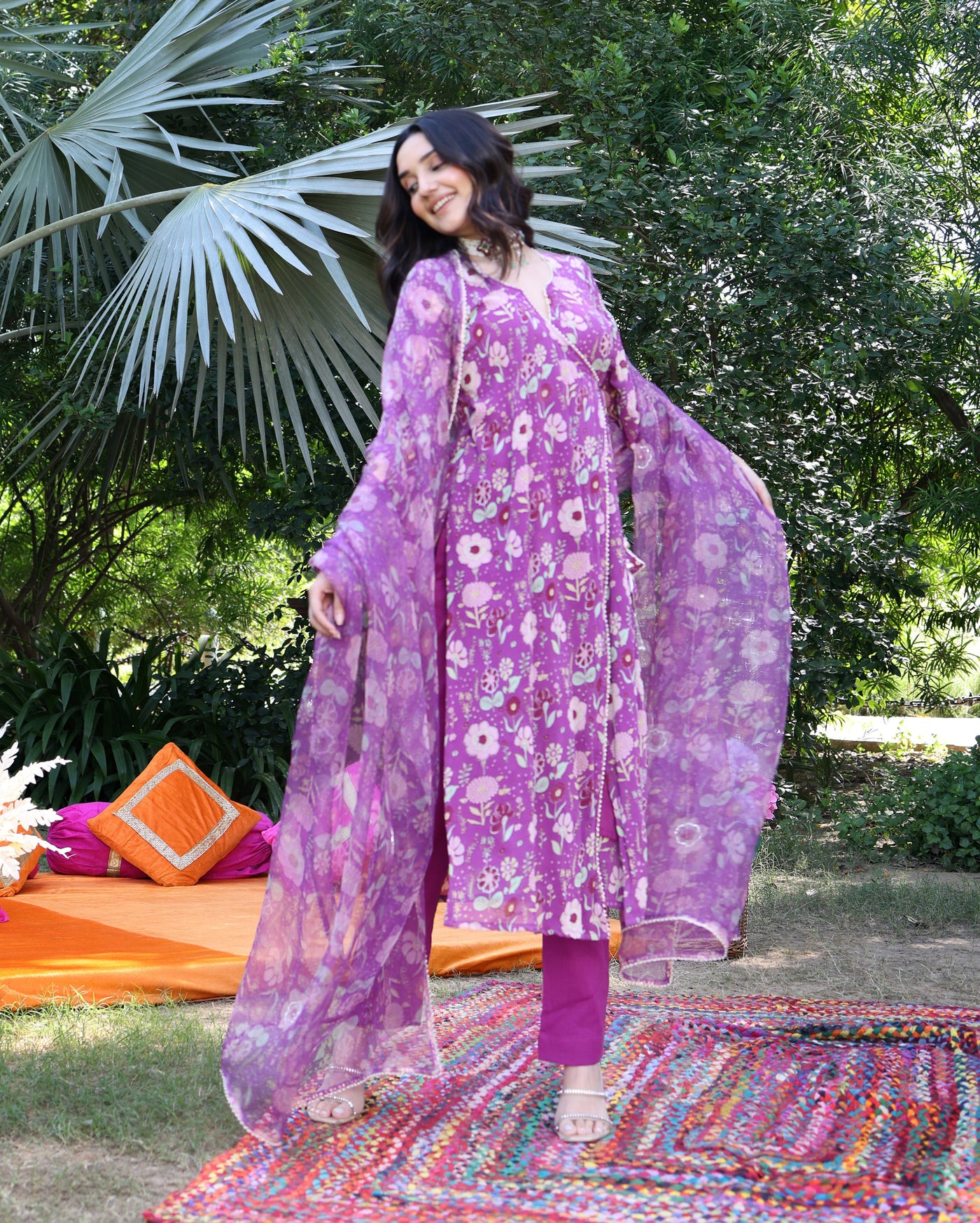 Iris Bloom Purple Printed Georgette Dupatta