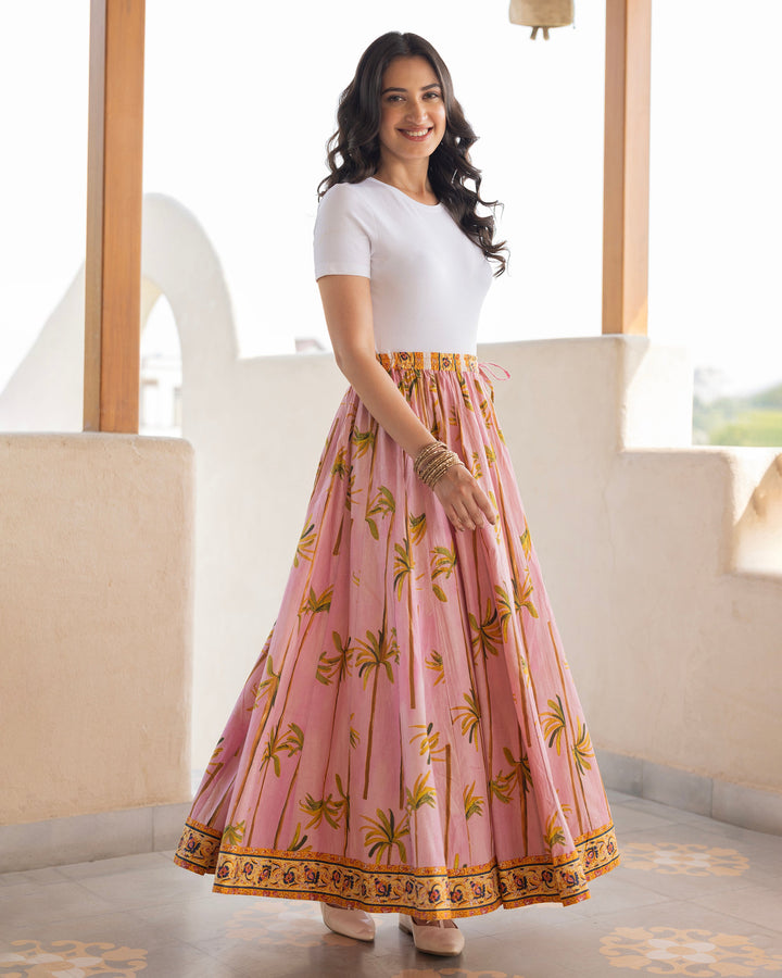 Tvesha Pink Printed Cotton Skirt