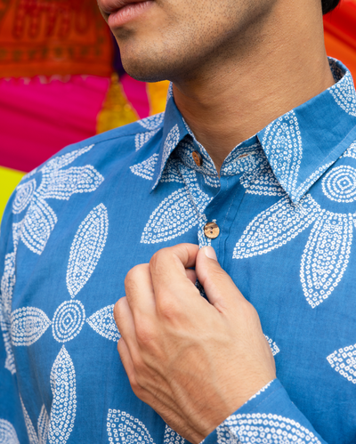 Prithul Blue Bandhani Cotton Shirt