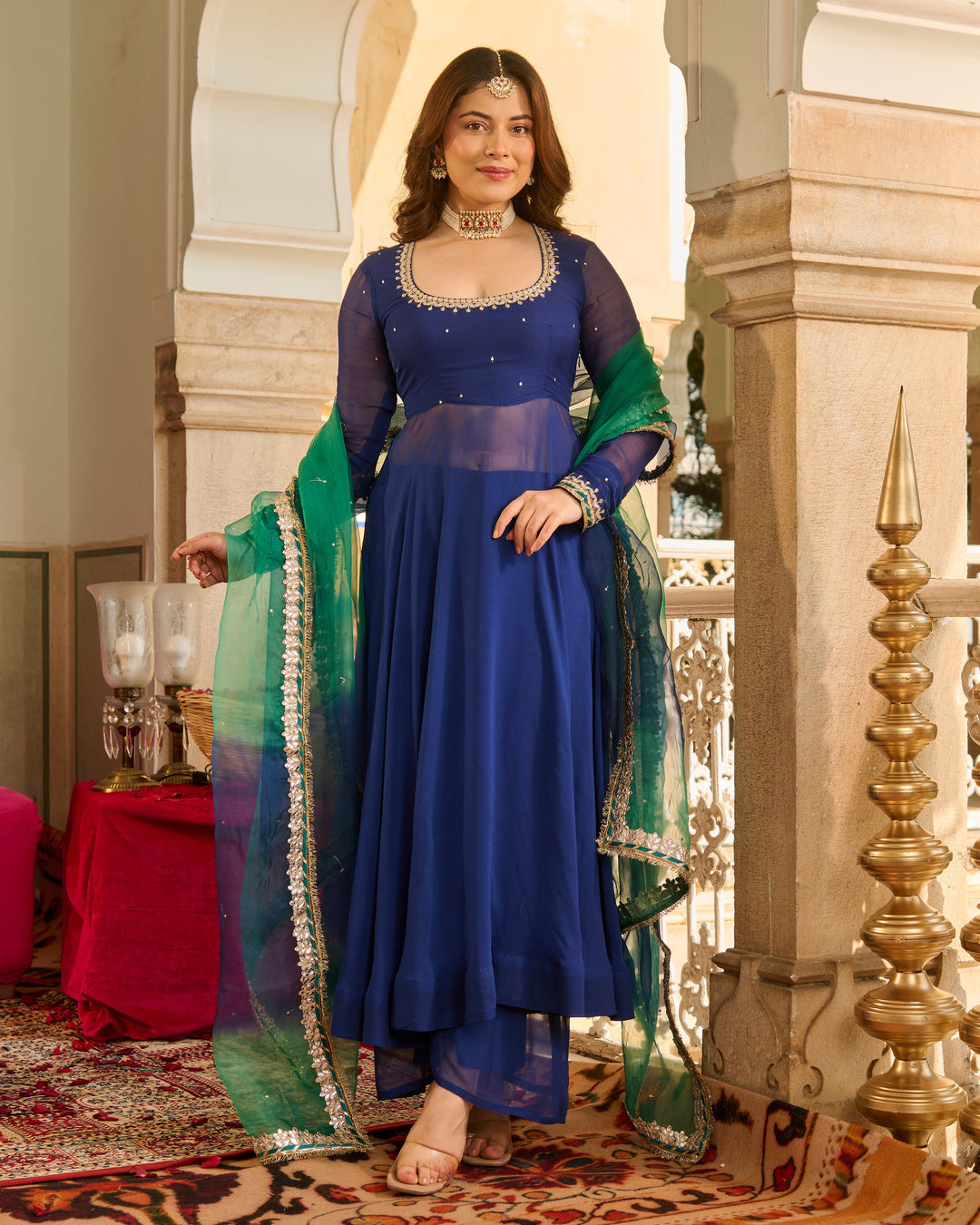 Sonata Blue Solid Georgette Suit Set