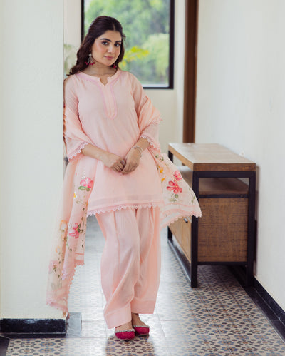 Milky Peach Handpainted Cotton Suit Set