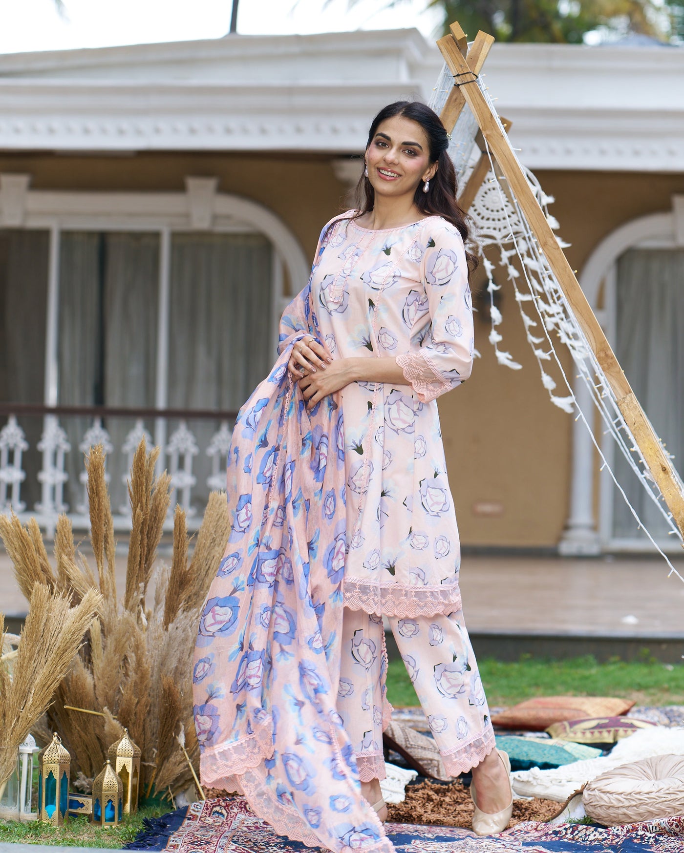 Coneflower Peach Printed Cotton Suit Set