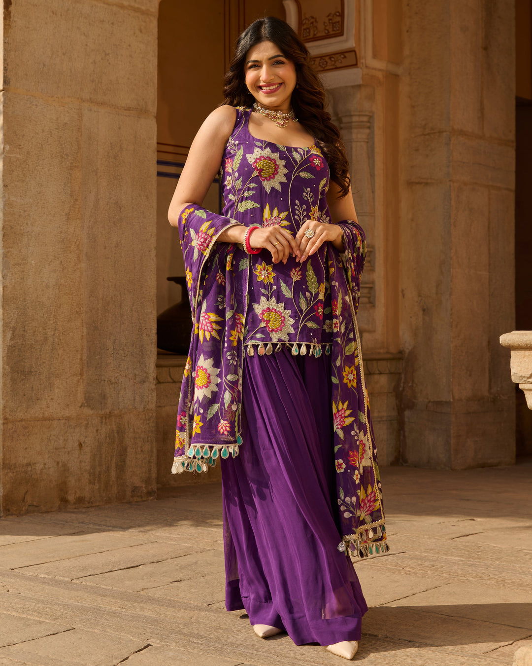Deewan Purple Printed Georgette Suit Set