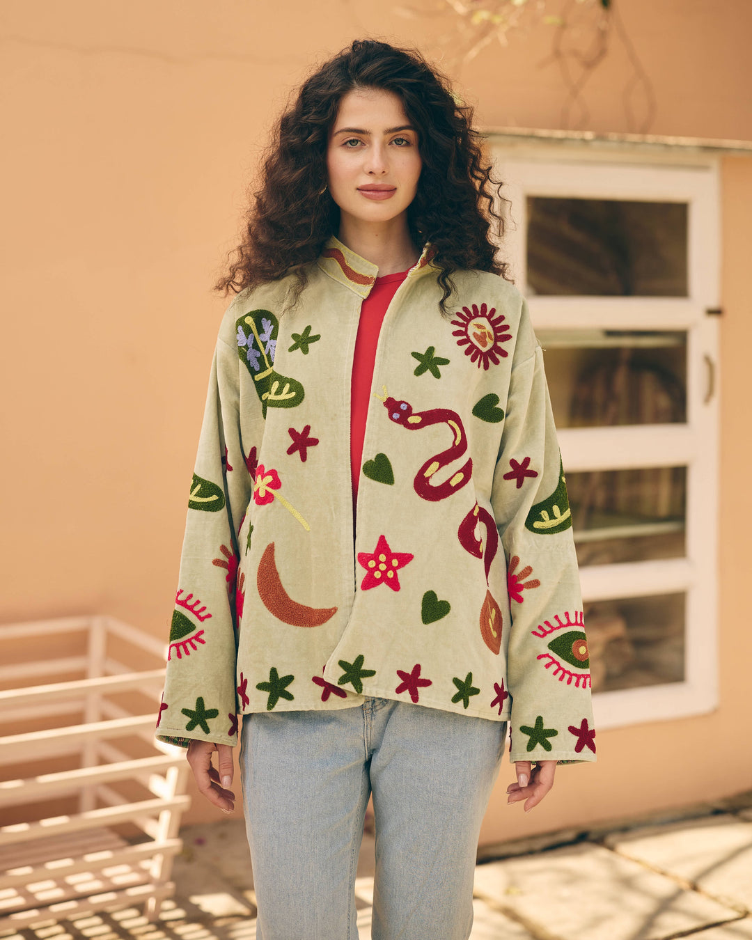 Herbelle Sage Velvet Suzani Jacket