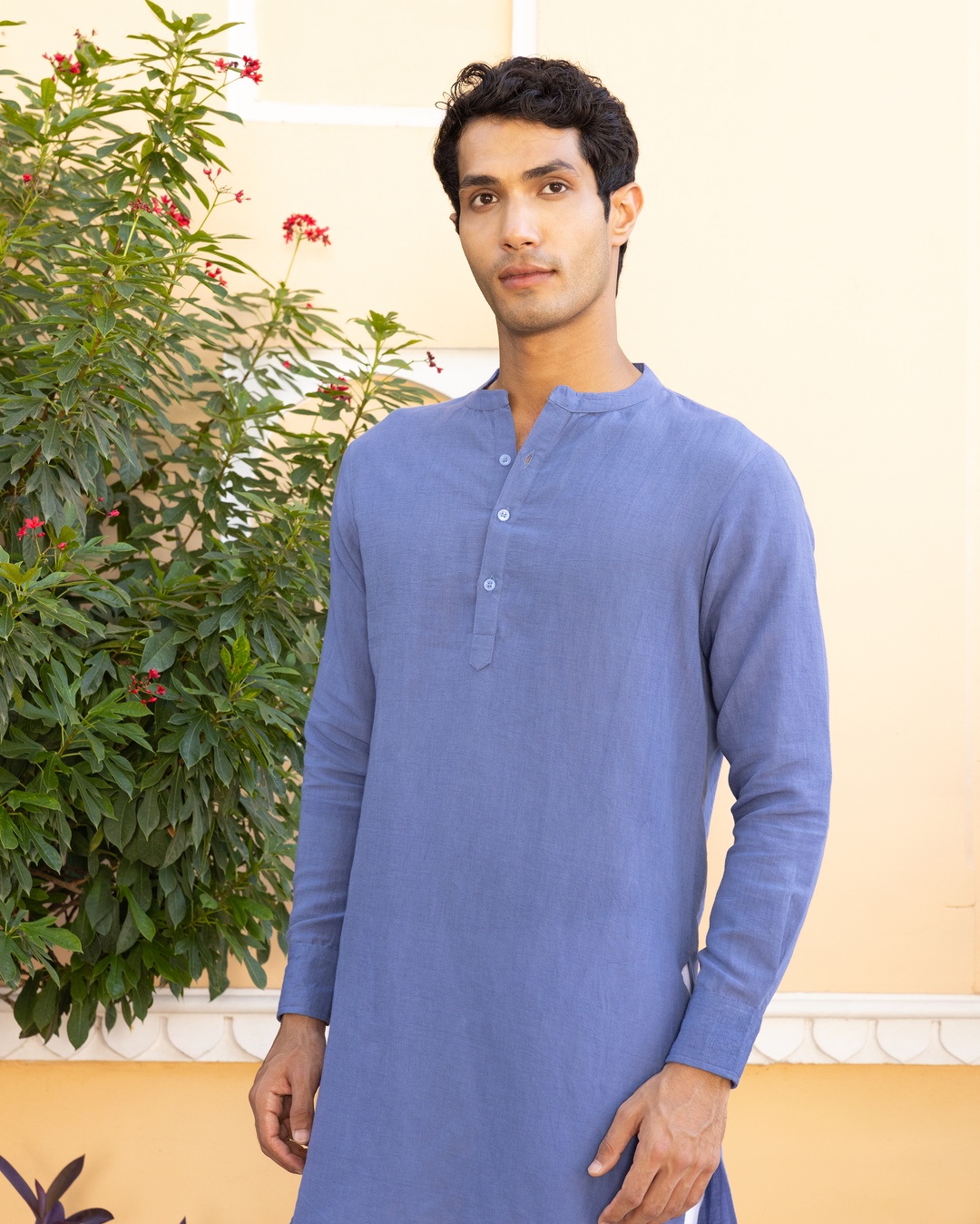 Prabal Blue Solid Cotton Flex Kurta