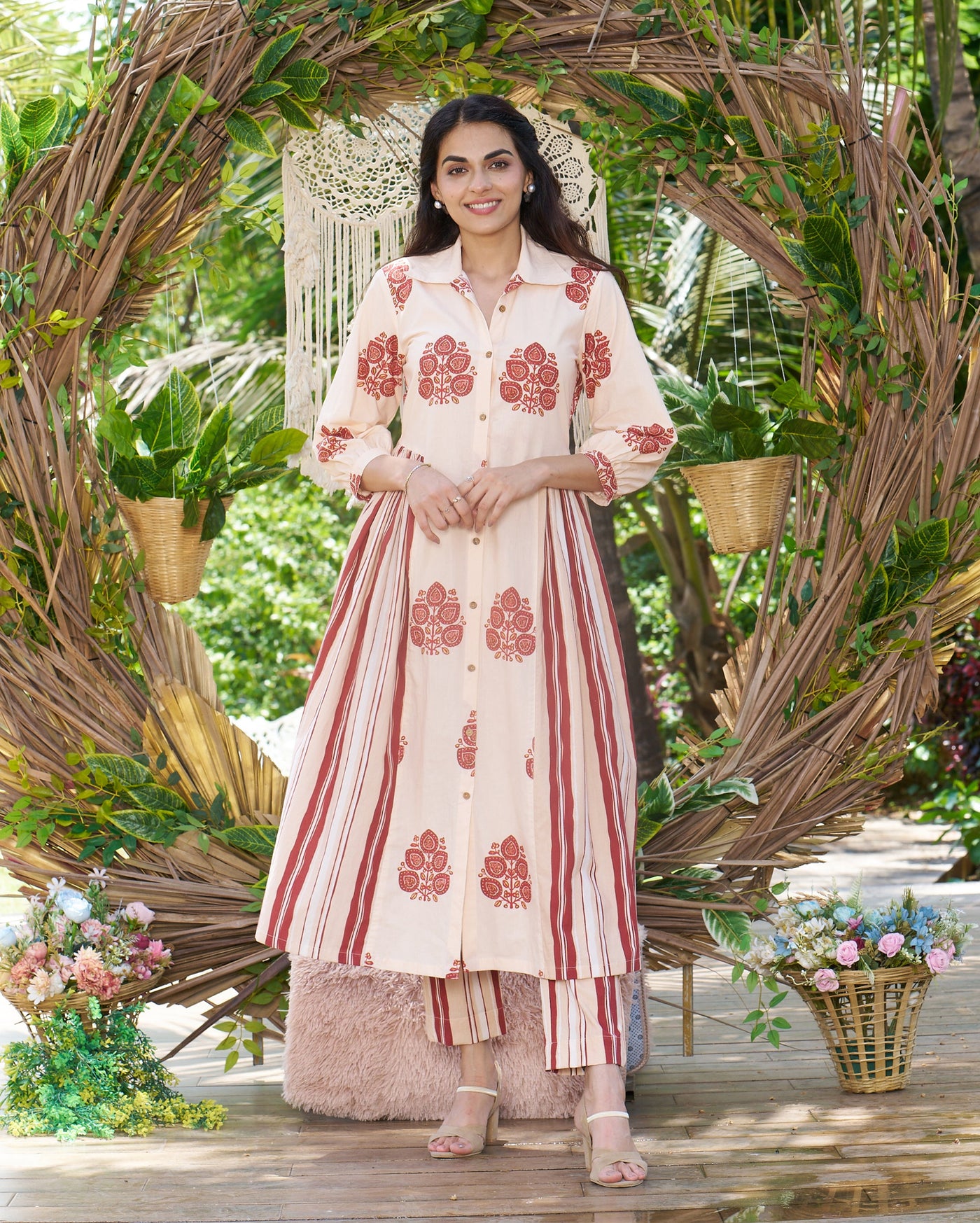 Noor Cream Printed Cotton Coord Set 