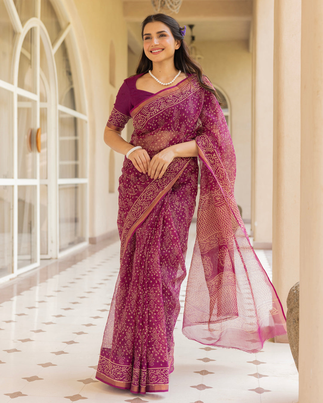 Tara Purple Doria Printed Saree