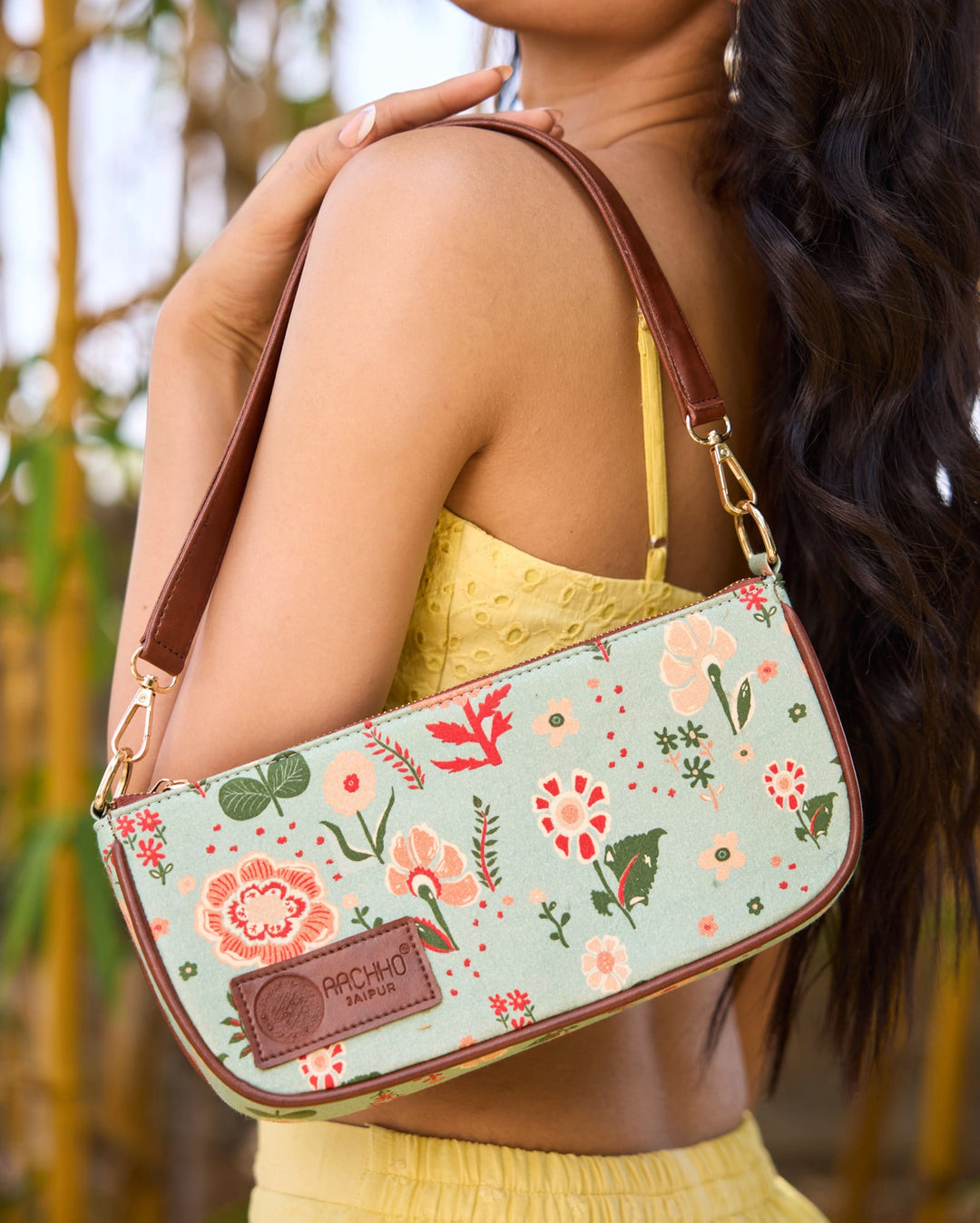 Ditsy Green Baguette Bag