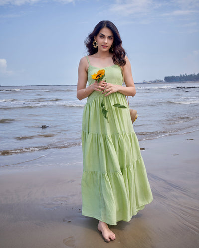 Aviary Green Solid Cotton Dress